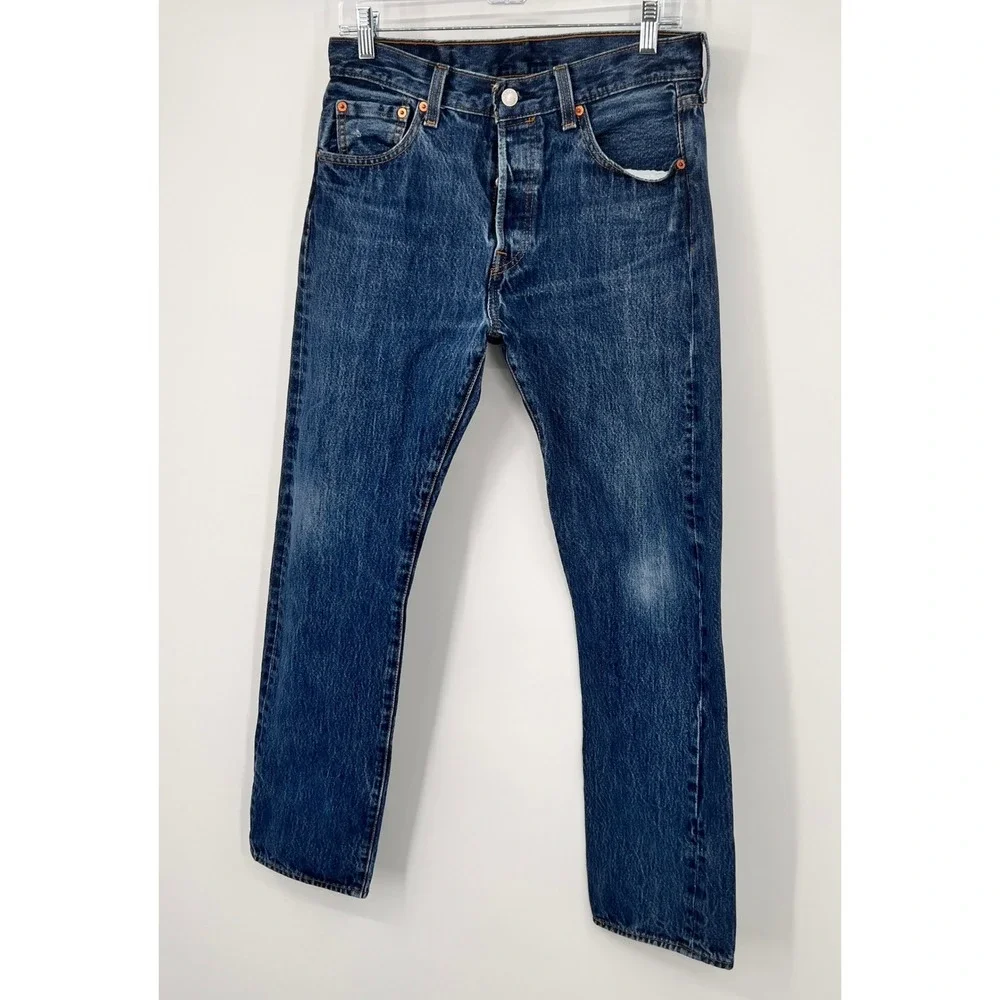 Levis 501 Original Fit Mens Blue Straight Leg Button Fly Denim Jeans W30 L30